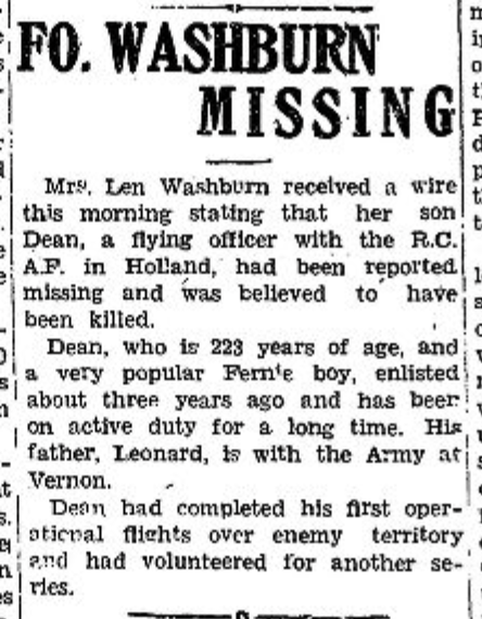 Washburn Fernie Free Press 1944 Missing